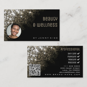 Carte De Visite Photo QR Code Modèle Parties scintillant en or bri
