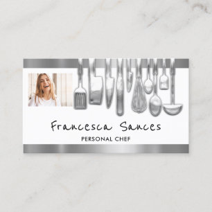 Carte De Visite Photo QR Code Personal Chef Cuisine Lounge Blanc