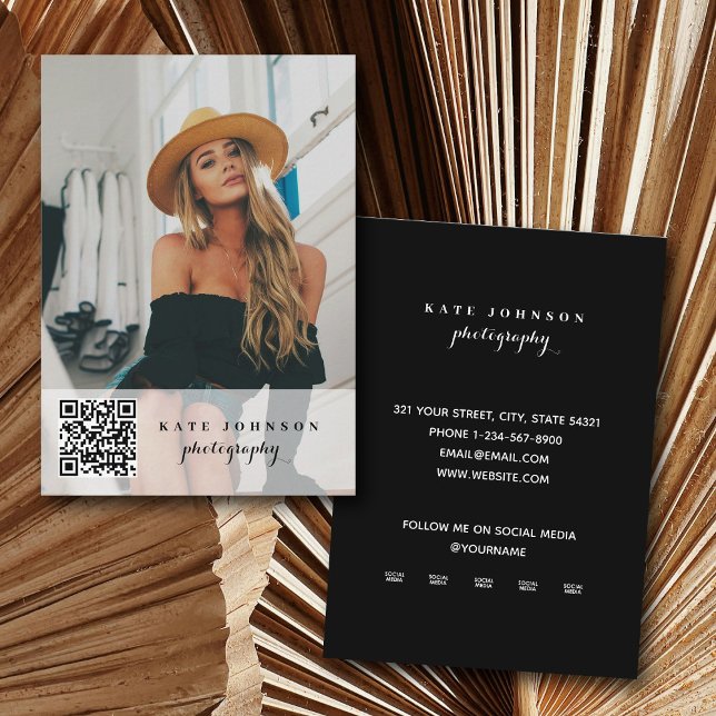 Carte De Visite Photo QR Code Script Custom Social Media Icônes (Photo QR Code Script Custom Social Media Icons Business Card)
