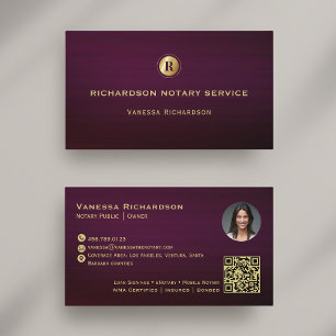 Carte De Visite Photo QR noir violet et or monogramme lisse
