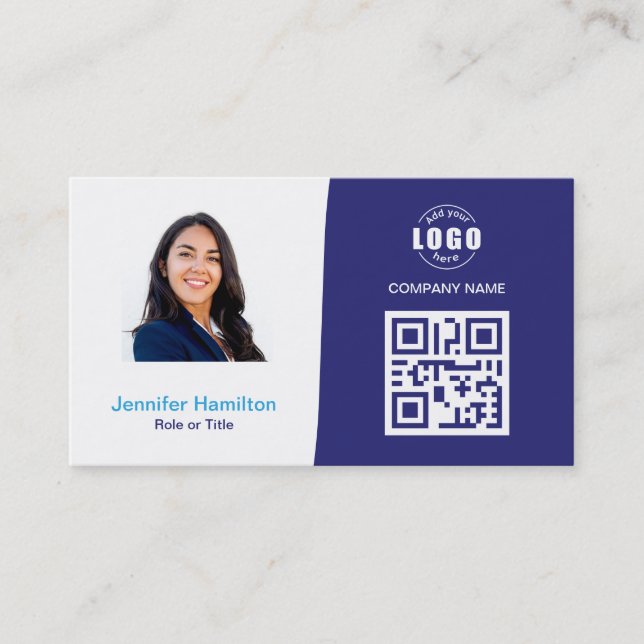 Carte De Visite Photo QRCode personnalisée professionnelle bleu (Devant)