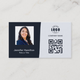 Carte De Visite Photo QRCode professionnelle bleu marine