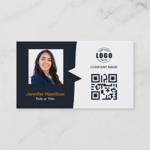 Carte De Visite Photo QRCode professionnelle photo bleu marine ora