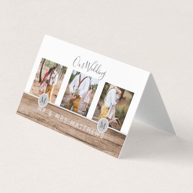 Carte De Visite Photo Rustic Collage Monogram NEWLYWEDS WEDDING (Devant)