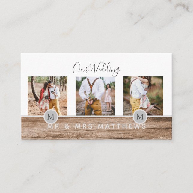 Carte De Visite Photo Rustic Collage Monogram NEWLYWEDS WEDDING (Devant)