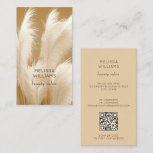 Carte De Visite Photo Sépia Herbe des Pampas Beige   Code QR