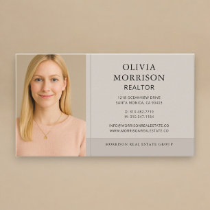 Carte De Visite Photo Taupe Neutre d'Agent Immobilier