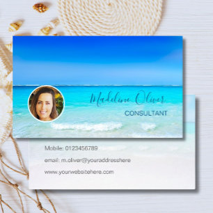 Carte De Visite Photo Travel Professionnel Ocean Beach Blue