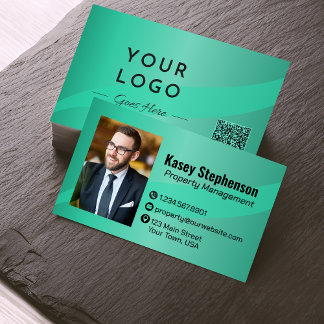 Carte De Visite Photo verte professionnelle QR Code Moderne