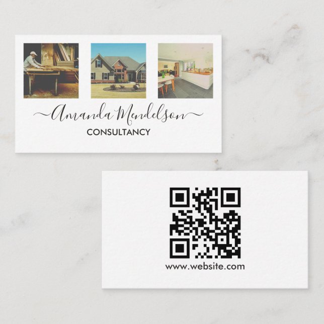 Carte De Visite Photo x3 texte et code ou logo QR (Devant / Derrière)