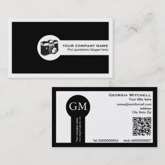 Carte De Visite Photographe appareil photo et code QR noir et blan