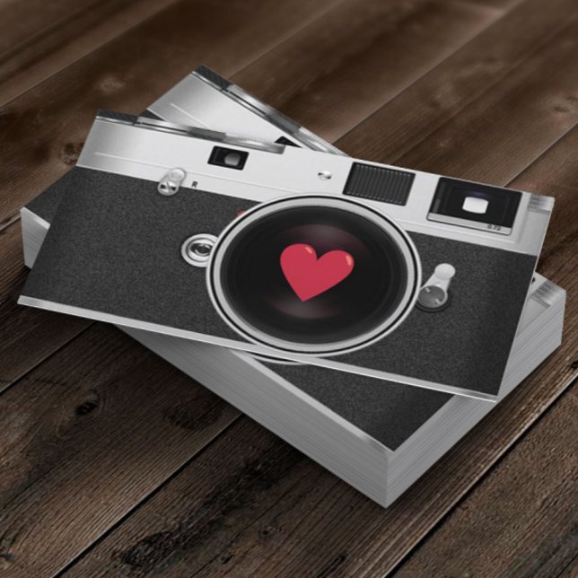 Carte De Visite Photographe Caméra et Photographie de Coeur Rouge (Créateur téléchargé)