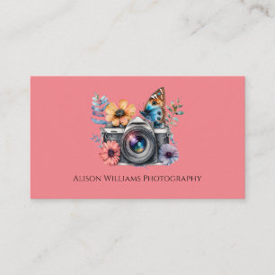 Carte De Visite Photographe Caméra Florale Aquarelle rose