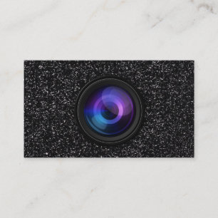 Carte De Visite Photographe Camera Lens Parties scintillant noire 