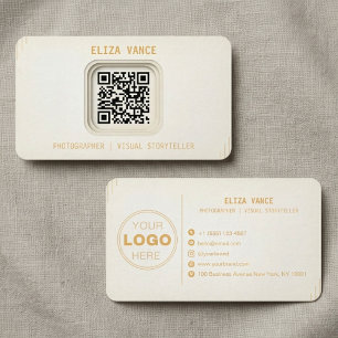 Carte De Visite Photographe Code QR Or Crème Minimaliste