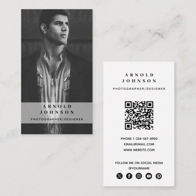 Carte De Visite Photographe Concepteur Photo Médias sociaux Code Q (Devant / Derrière)