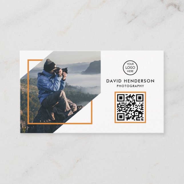 Carte De Visite Photographe créatif Photographie blanc Qr Code (Devant)