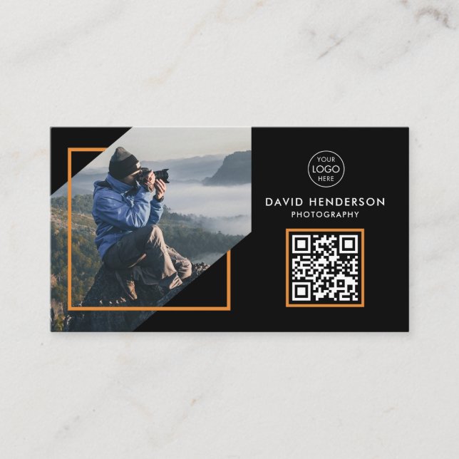Carte De Visite Photographe créatif Photographie noir Qr Code (Devant)