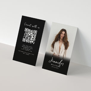 Carte De Visite Photographe de code QR photo noir de script modern