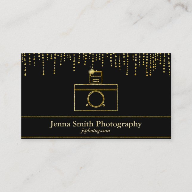 Carte De Visite Photographe de l'appareil photo Gold Sparkle (Devant)