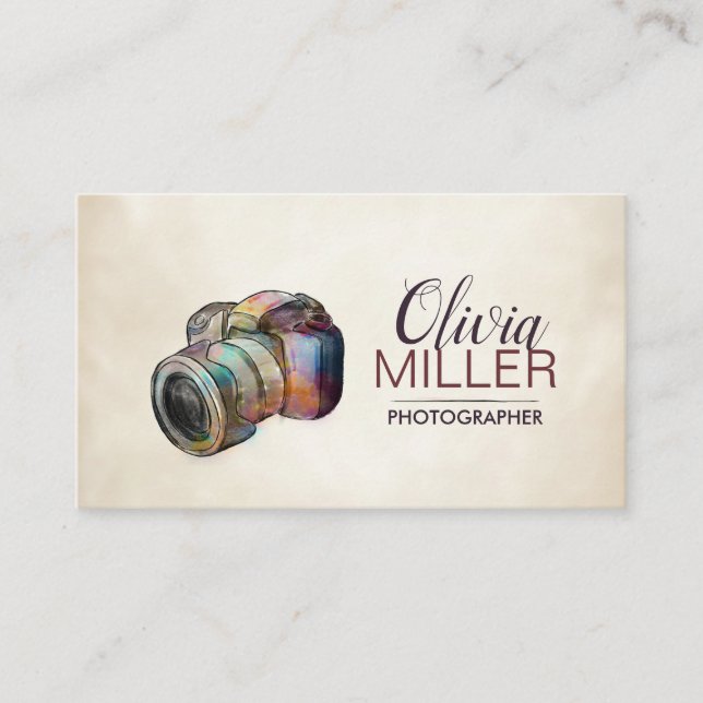 Carte De Visite Photographe - Dessin d'aquarelle de l'appareil pho (Devant)