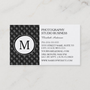 Carte De Visite Photographe élégant Black White Hearts Monogramme