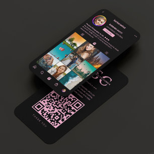 Carte De Visite Photographe Grille photo Monogramme rose noir