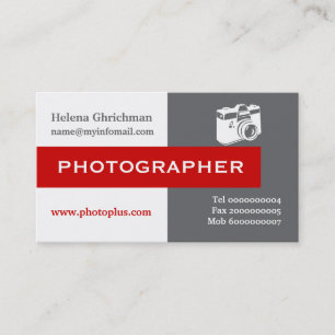 Carte De Visite Photographe gris, blanc, rouge attirant l'oeil