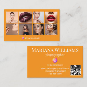 Carte De Visite photographe instagram 8 photos code qr orange