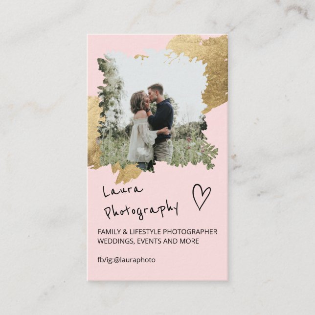 Carte De Visite Photographe mariage or rose floral 2 photo (Devant)