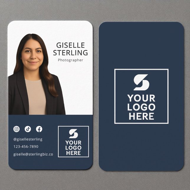 Carte De Visite Photographe Marine Bleu Photo Logo Portrait (Créateur téléchargé)
