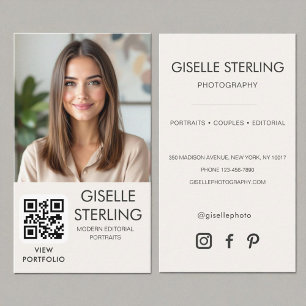Carte De Visite Photographe minimaliste neutre photo QR Code