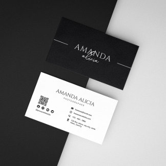 Carte De Visite Photographe minimaliste noir blanc Qr Code