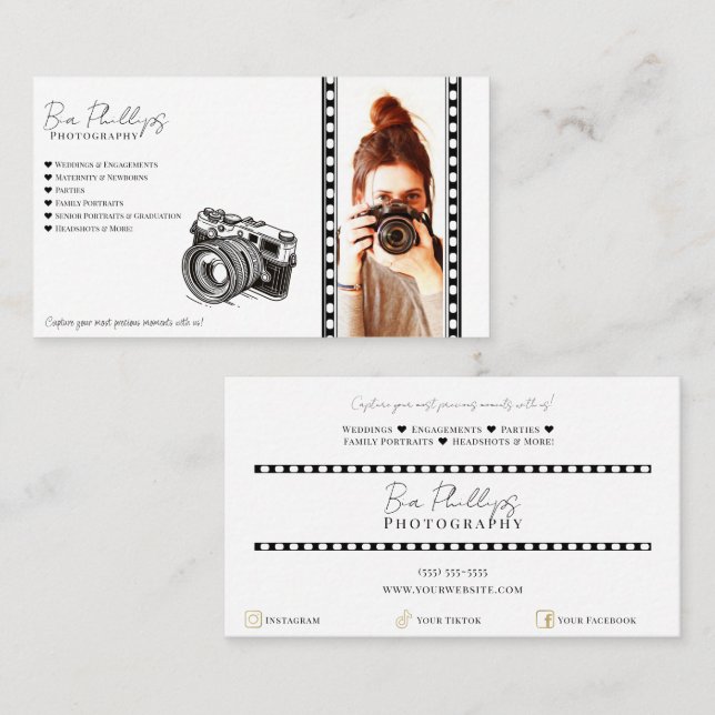 Carte De Visite Photographe minimaliste photo (Devant / Derrière)
