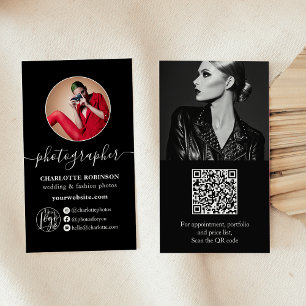 Carte De Visite Photographe moderne blanc noir photo qr code logo