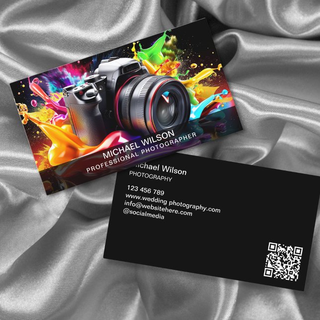 Carte De Visite Photographe moderne branché des médias sociaux QR  (Créateur téléchargé)