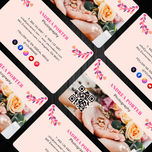 Carte De Visite Photographe Moderne Code QR Floral Féminin