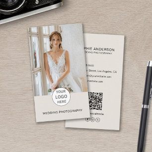 Carte De Visite Photographe moderne Logo Photo QR Social Media Tan