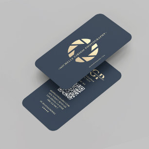 Carte De Visite Photographe moderne Monogram Dark Blue Gold Camera