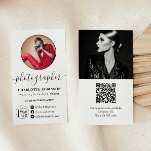Carte De Visite Photographe moderne noir blanc photo qr code logo