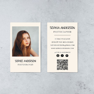 Carte De Visite Photographe Moderne Photo Minimaliste avec Code QR