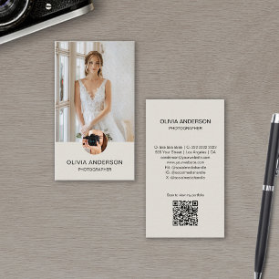 Carte De Visite Photographe Moderne Photo QR Ton Neutre Simple