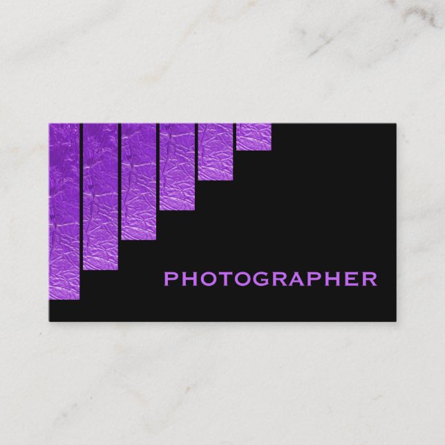 Carte De Visite Photographe moderne violet, noir rayures verticale (Devant)