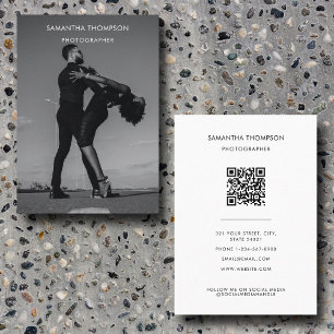 Carte De Visite Photographe noir blanc Mariage QR Code Photo