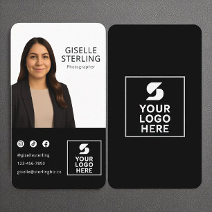 Carte De Visite Photographe noir blanc photo logo Portrait
