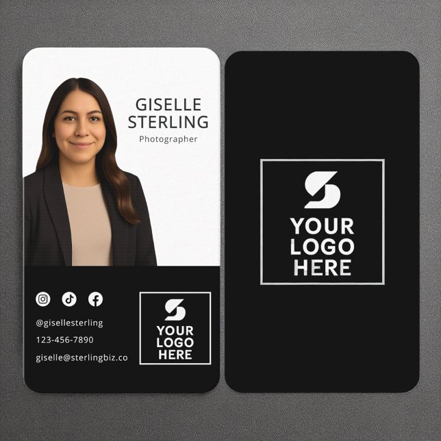 Carte De Visite Photographe noir blanc photo logo Portrait (Créateur téléchargé)