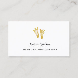 Carte De Visite Photographe nouveau-né Elégant Faux Gold Footprint