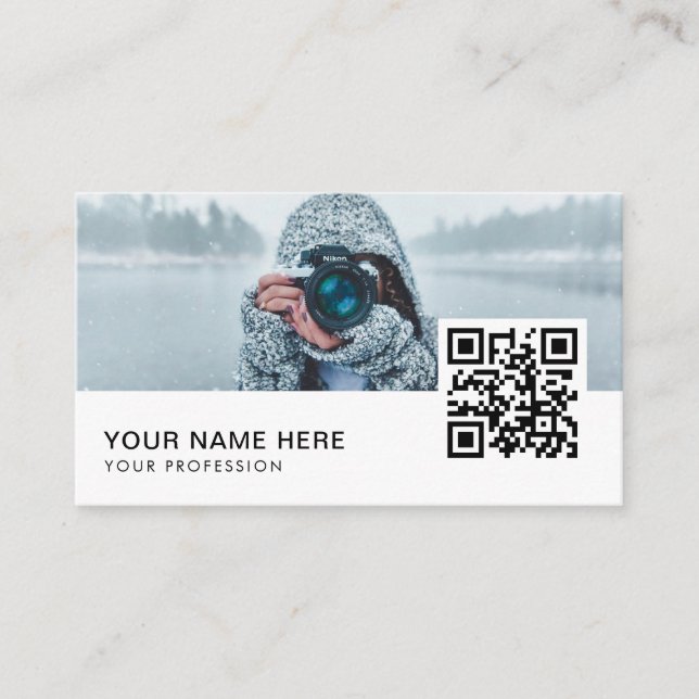 Carte De Visite Photographe personnalisé moderne Code QR (Devant)