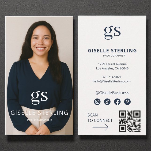 Carte De Visite Photographe Photo Médias sociaux QR Code moderne (Créateur téléchargé)