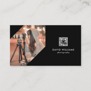 Carte De Visite Photographe Photo QR Code Black Professional